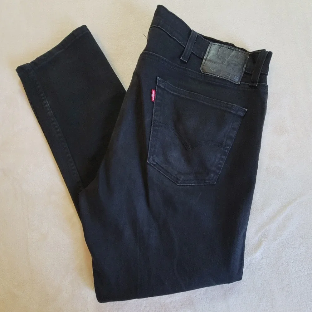Levi's 512 Slim Taper Jeans Mens 38x30 Black Denim Waterless Tapered Leg Casual